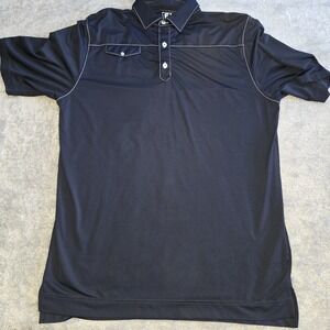 FootJoy FJ Mens Athletic Fit Golf Polo Shirt Navy Blue Contrast Stitch Large